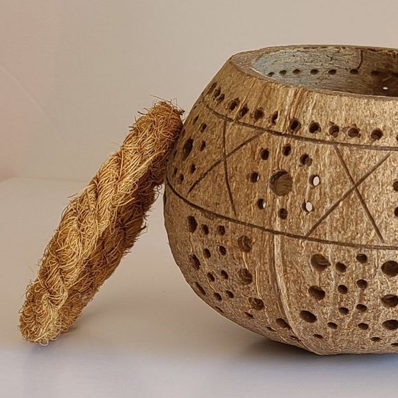 Coconut Shell Candle Holder & Rope Stand, natural handmade, eco friendly - Picture 9 of 9